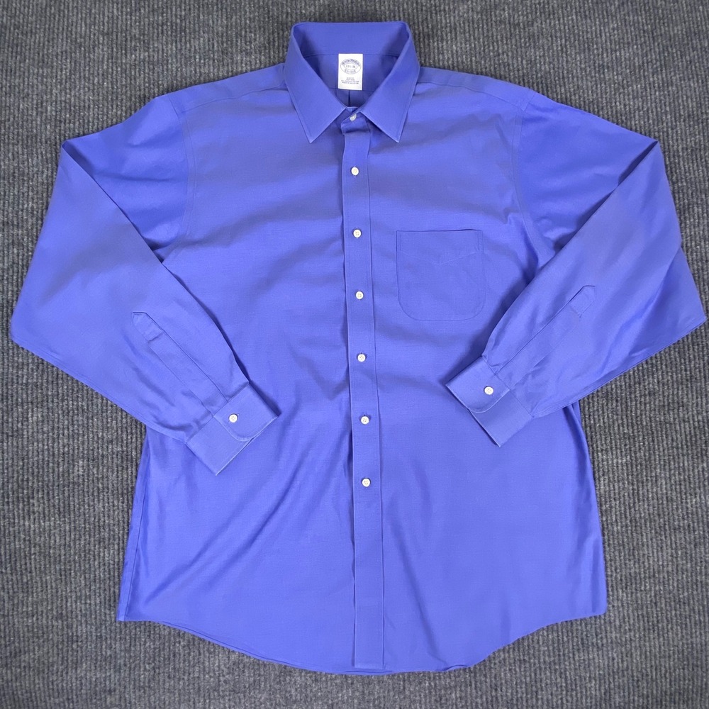 Brooks Brothers Dress Shirt Mens 17.5-36 Blue Slim Fit Supima Cotton Non-Iron